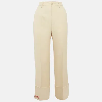 Pre-owned Gucci Cream Wool Wide-leg Trousers S