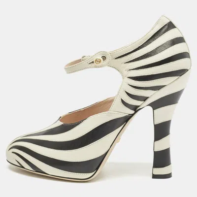 Pre-owned Gucci Cream/black Leather Mary Jane Pumps Size 41
