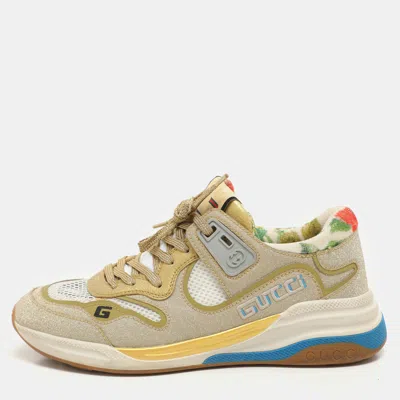 Pre-owned Gucci Cream/metallic Leather And Glitter Ultrapace Low Top Sneakers Size 36.5