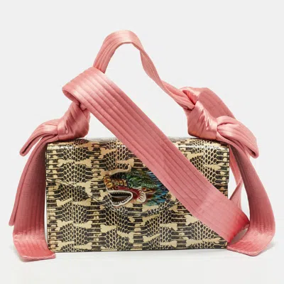 Pre-owned Gucci Cream/pink Python Naga Dragon Shoulder Bag In White