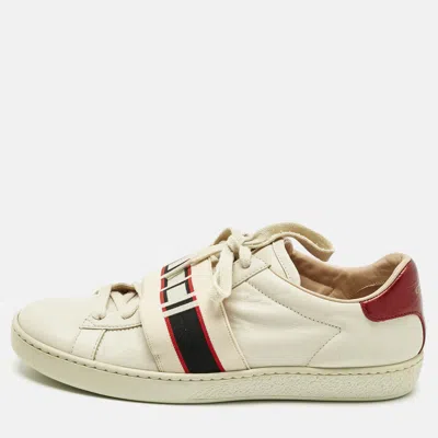 Pre-owned Gucci Cream/red Leather Ace Stripe Low Top Sneakers Size 37 In White