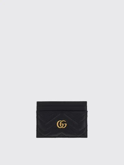 Gucci Credit Card Holder In Quilted Leather With Applied Monogram In Black