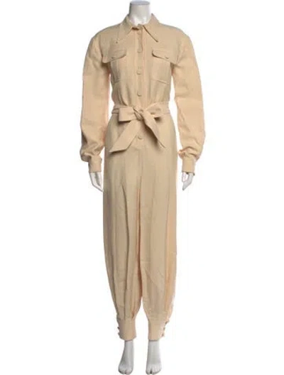 Pre-owned Gucci Crepe Belted Wool Jumpsuit In Neutrals