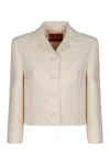 Gucci White Jacket With Notched Revers In Gg Canvas Woman In Green
