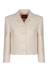 Gucci White Jacket With Notched Revers In Gg Canvas Woman In Green