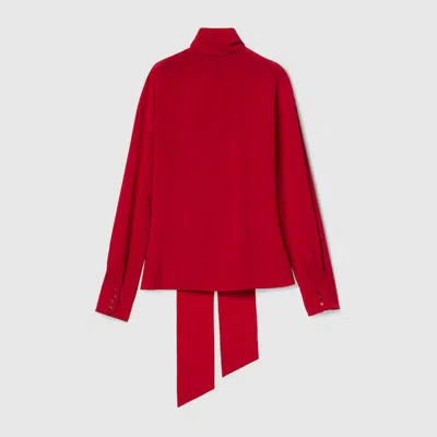 Gucci Crêpe De Chine Shirt With Neck Bow In Red