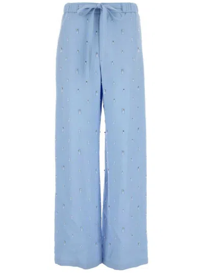 Gucci Horsebit Striped Cotton Palazzo Pants In Blue