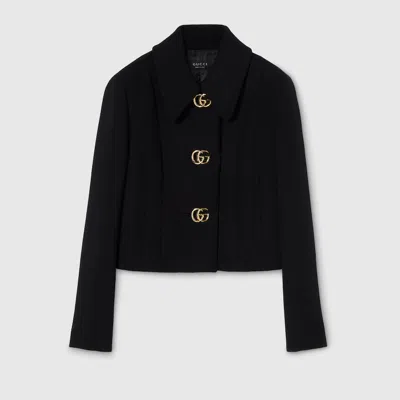 Gucci Crpe Wool Jacket With Double G Button In Black