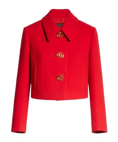 Gucci Crêpe Wool Jacket With Double G Button In Red