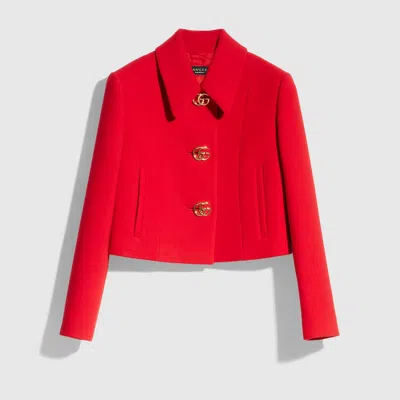 Gucci Crêpe Wool Jacket With Double G Button In Red