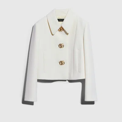 Gucci Crêpe Wool Jacket With Double G Button In White