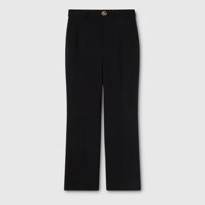Gucci Crpe Wool Pants With Double G Button In Black