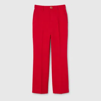 Gucci Crpe Wool Pants With Double G Button In Red