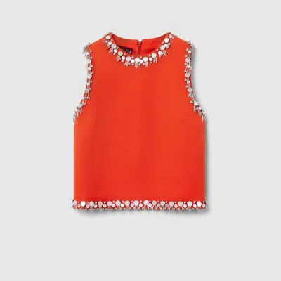 Gucci Crêpe Wool Silk Top With Embroidery In Orange
