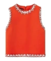 Gucci Crêpe Wool Silk Top With Embroidery In Orange