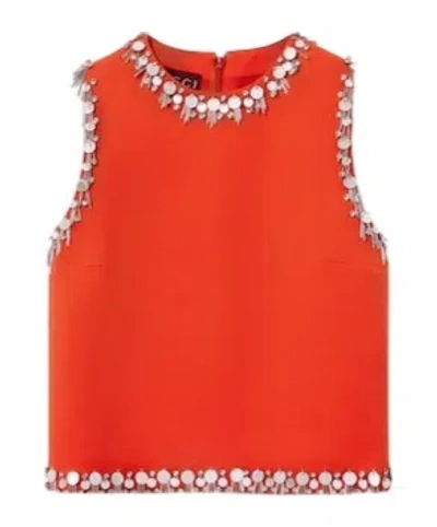 GUCCI CRÊPE WOOL SILK TOP WITH EMBROIDERY