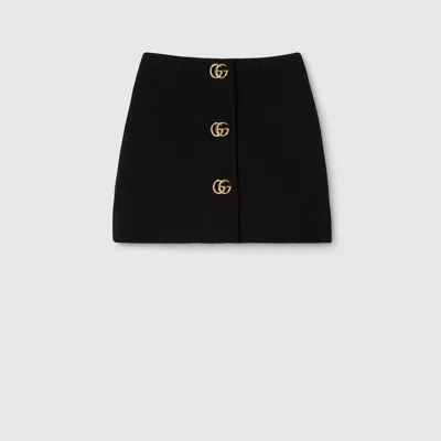 Gucci Crpe Wool Skirt With Double G Button In Black