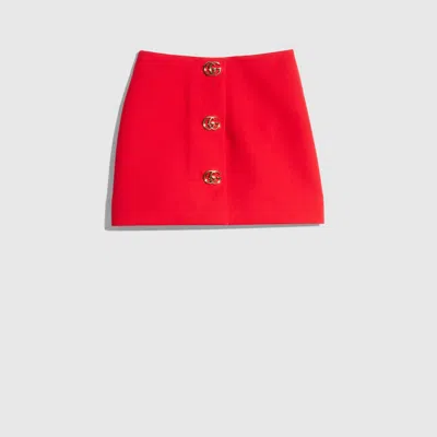 Gucci Crêpe Wool Skirt With Double G Button In Red