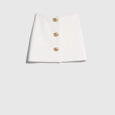 Gucci Crêpe Wool Skirt With Double G Button In White