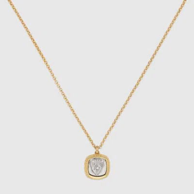 Gucci Crest Enamel Pendant Necklace In Gold
