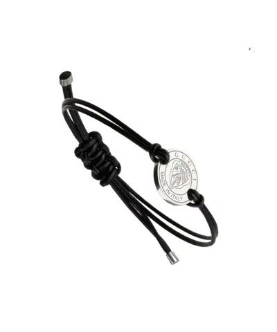 Gucci Crest Leather Cord Bracelet With Charm In Black