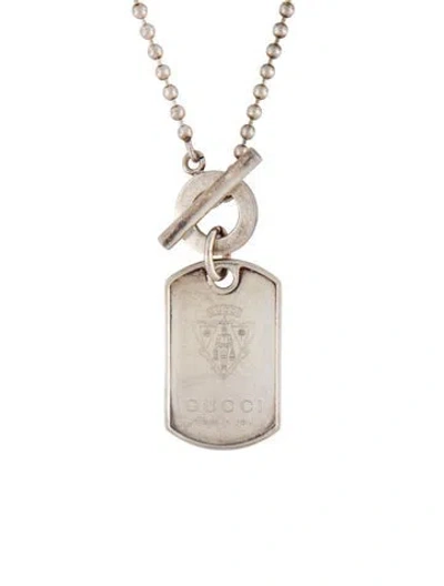 Pre-owned Gucci Crest Logo Dog Tag Pendant Necklace, 39" In Multicolor