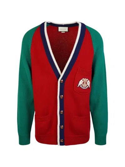 Pre-owned Gucci Crest Patch-pocket Cardigan In Red