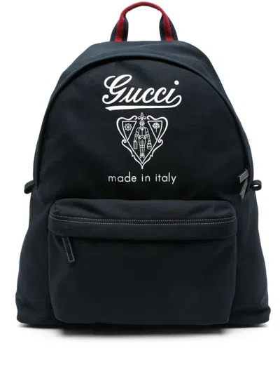 Gucci Crest-print Backpack In Blue