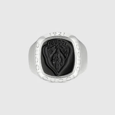 Gucci Crest Signet Ring In Black