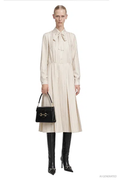 Gucci Crest Silk Habotai Dress In Neutral