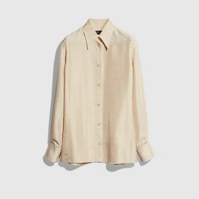 Gucci Crest Silk Habotai Jacquard Shirt In Nude