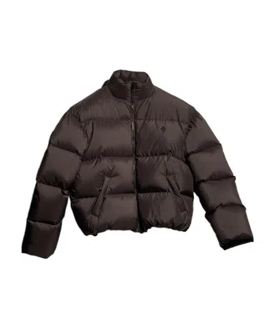 Gucci Crest-embroidered Web-detail Puffer Jacket In Brown
