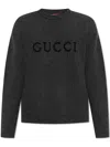 Gucci Grey Crewneck Sweater With Logo Lettering Embroidery On The Front In Wool Man In Black
