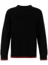 Gucci Black Crewneck Sweater With Web Detail In Ribbed Wool Blend Man In Black