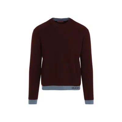 Gucci Crew Neck Knit Sweater In Bordeaux