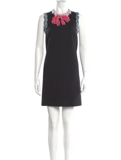 Pre-owned Gucci Crew Neck Mini Dress In Black