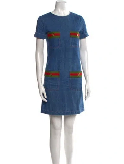 Pre-owned Gucci Crew Neck Mini Dress In Blue