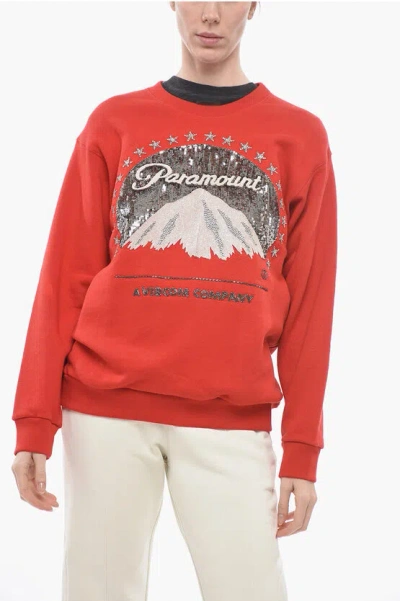 Gucci Crew Neck Paramount Sweatshirt With Sequined Embroidery In Red