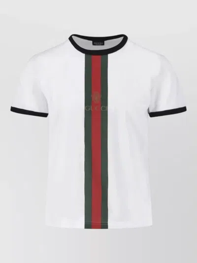 Gucci Crew Neck Short Sleeve Shirt Contrast Trim In White