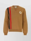 Gucci Beige Sweater With Interlocking G And V Neck In Wool Man In Beige