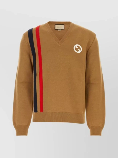 Gucci Crew Neck Striped Sweater In Beige