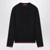 Gucci Long-sleeve Black Crewneck Sweater With Ribbed Details In Black