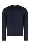 Gucci Long-sleeve Black Crewneck Sweater With Ribbed Details In Blue