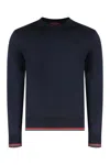 Gucci Long-sleeve Black Crewneck Sweater With Ribbed Details In Blue