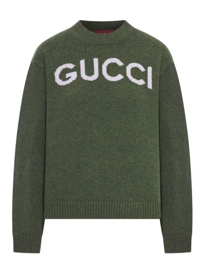 Gucci Crew Neck Wool Sweater In Green