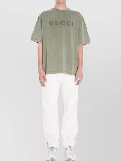 Gucci Crewneck Oversized Embroidered T-shirt In Green