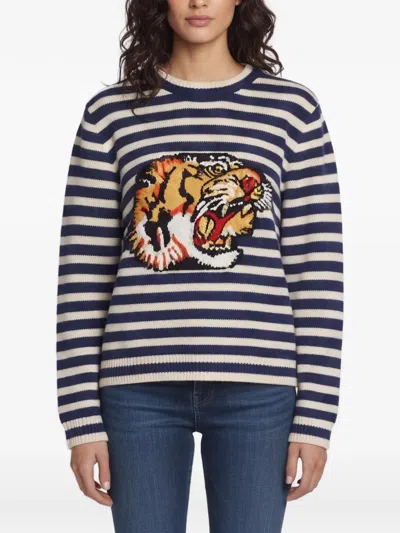 Pre-owned Gucci Crew-neck Striped Sweater In Blue