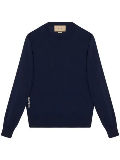 Gucci Crew-neck Wool Sweater For Men In Blue