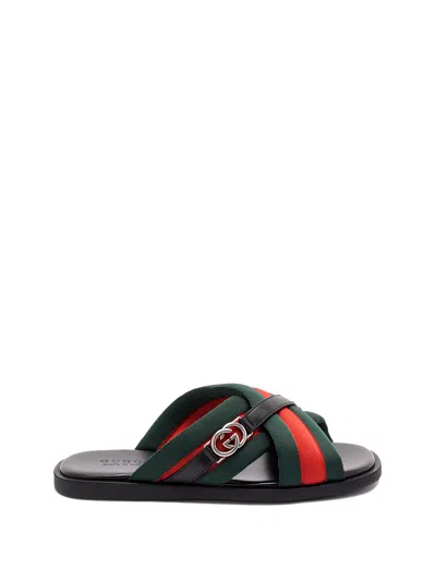 Gucci Criss-cross Sandals With `web` In Green