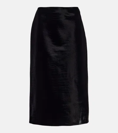 Gucci Croc-effect Leather Pencil Skirt In Black